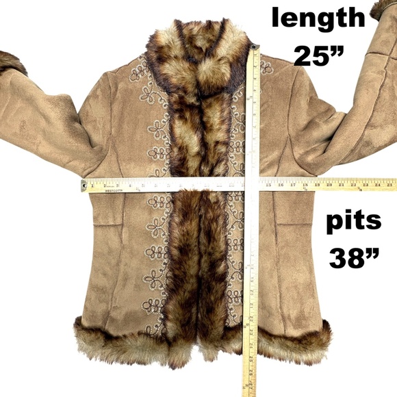 jacket NINE WEST faux suede & fur vintage Y2K embroidered pockets! cropped vegan - Picture 14 of 16